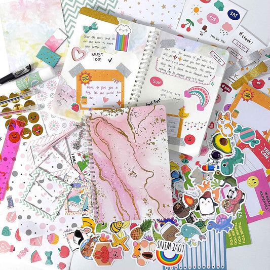 DIY Journal Kit for Girls 8-12 Pink Scrapbook Diary Supplies Set - TTpen