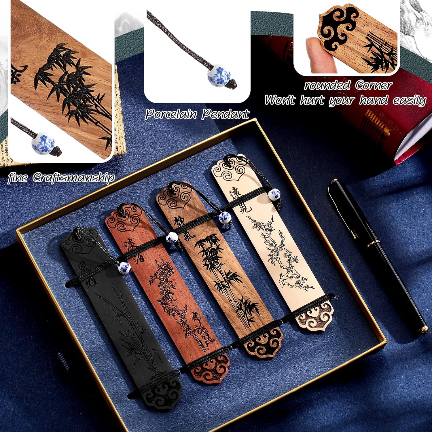 Handmade Natural Wooden Carving Book Mark Bookmarks Box Set