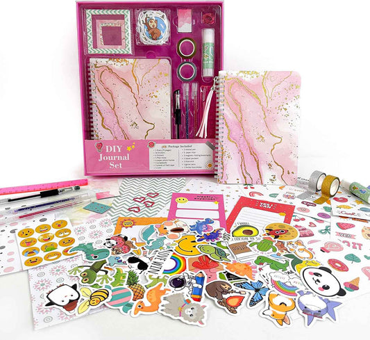 DIY Journal Kit for Girls 8-12 Pink Scrapbook Diary Supplies Set - TTpen