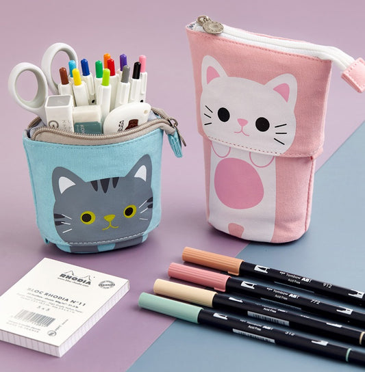 Angoo Cute Cat Stand-Up Pencil Case Portable Stationery Storage