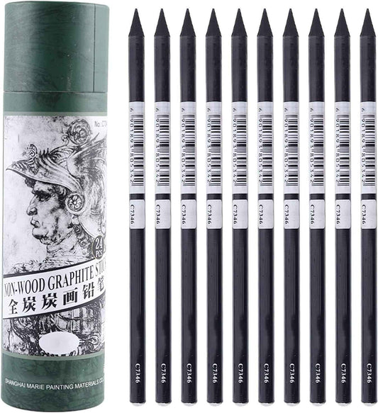 Marie's 24pcs Non-Wood Whole-Lead Core Graphite Charcoal Sticks Pencils - TTpen