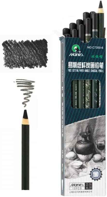 Marie's 12 Artist Soft Black Paper Handle Charcoal Pencils for Drawing Sketching - TTpen