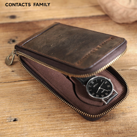 Leather Zippered Watch Case Pocket Watch Storage Holder