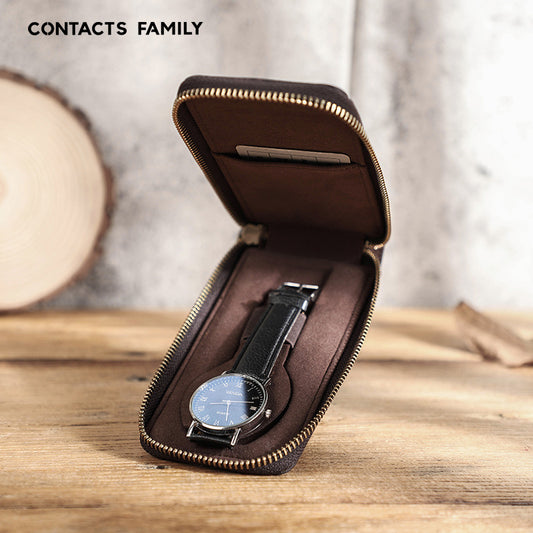 Leather Zippered Watch Case Pocket Watch Storage Holder