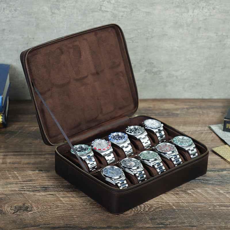 Leder 10 Slots Uhr Fall Reiß verschluss Aufbewahrung sbox für Reise-Display