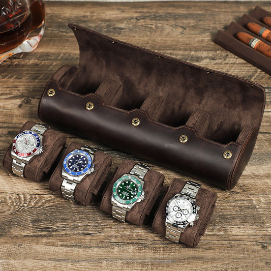 Leather Watch Roll Case 4 Slots Storage Box