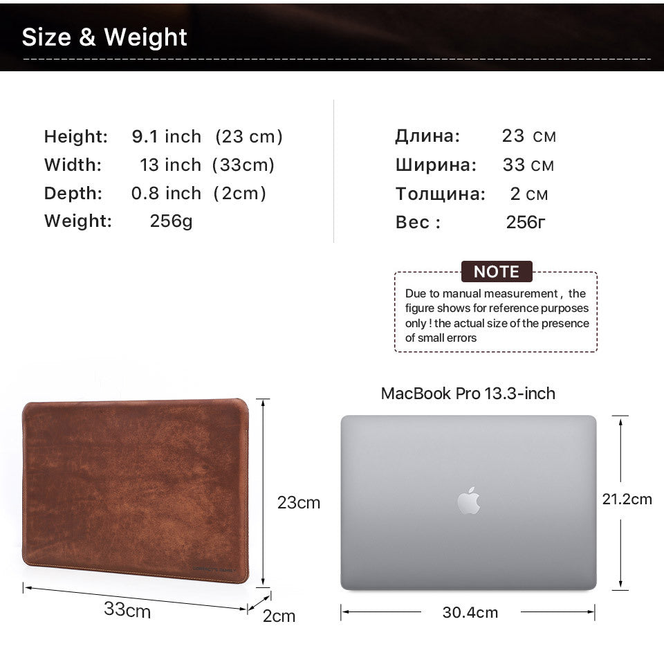 Genuine Leather Laptop Sleeve for MacBook Pro & Air 13 inch