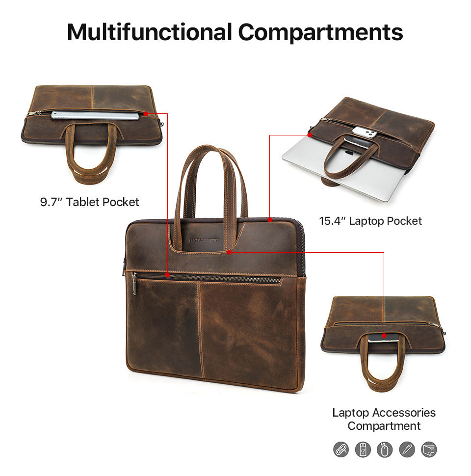 Leather Laptop Briefcase 15.4 inch with 5 Pockets for Macbook Pro Air