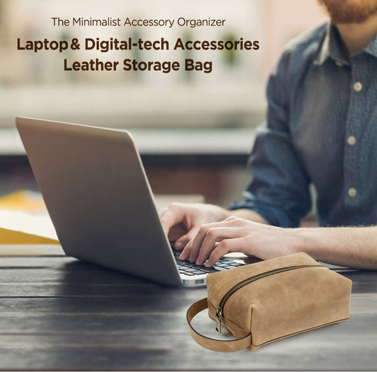 Leather Electronic Accessories Organizer Storage Bag Case