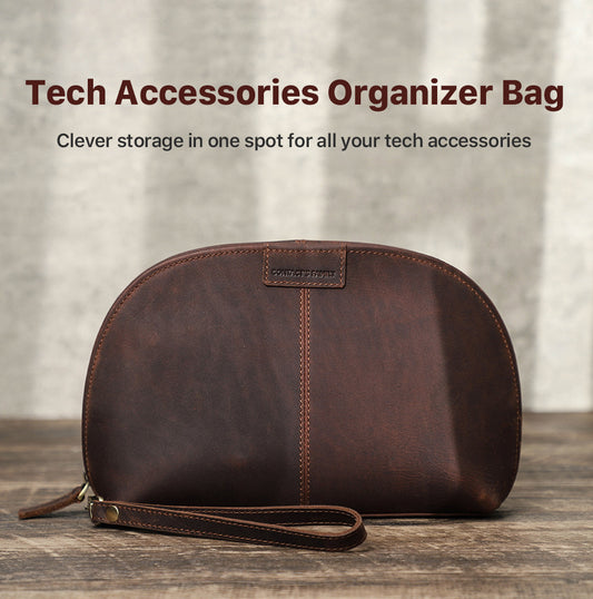 Leather Electronic Organizer Bag Tech Kit Storage Case