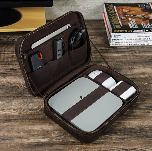 Leather Electronic Tech Accessories Storage Case for Apple Mac Mini
