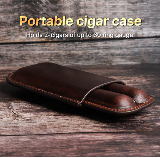 Leather Cigar Case Travel Humidor for 2 Cigars