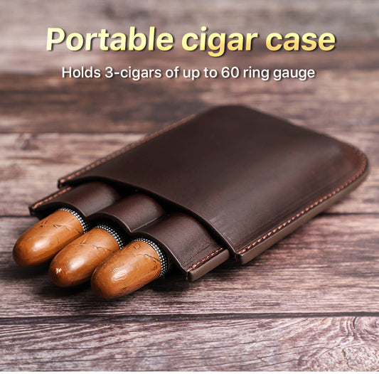 Leather Cigar Case Travel Humidor for 3 Cigars