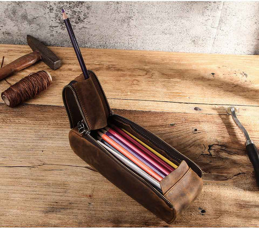 Leather Zipper Pencil Case Pen Pouch - TTpen