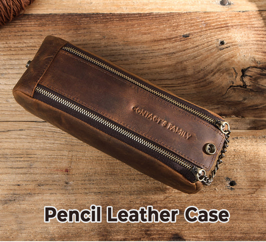 Leather Zipper Pencil Case Pen Pouch