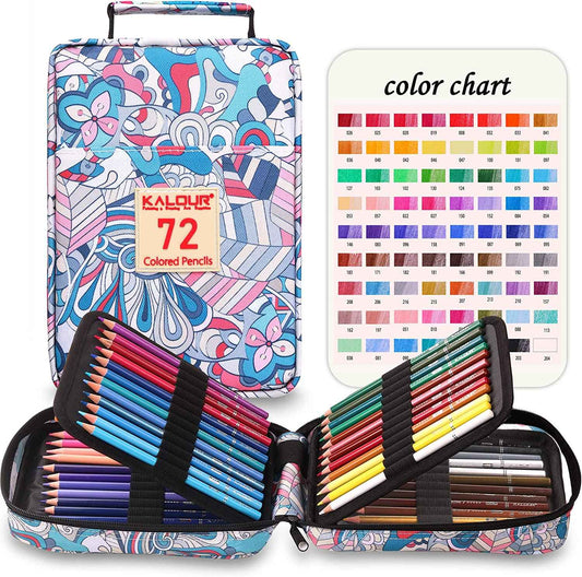 KALOUR 72 Colored Oil Based Art Drawing Pencils with Pencil Case Blue - TTpen