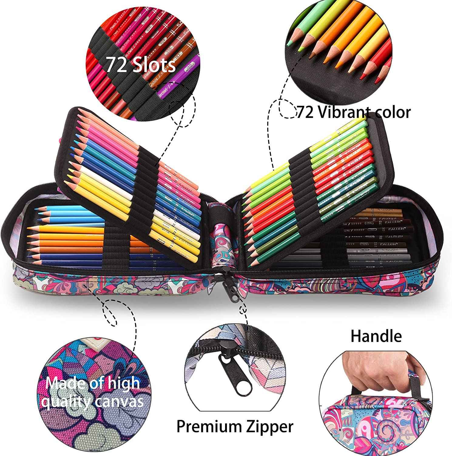 KALOUR 72 Color Oil Based Art Drawing Pencils with Pencil Case Pink - TTpen