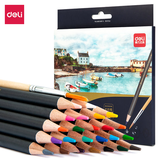 DELI Watercolor Pencils,Box of 24/36/48 Colors with Paint Brush