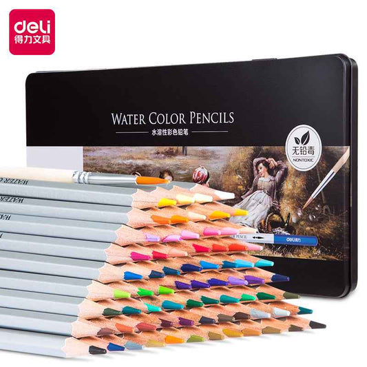 DELI Watercolor Pencils,24/36/48/72 Colors Tin Box with Paint Brush - TTpen