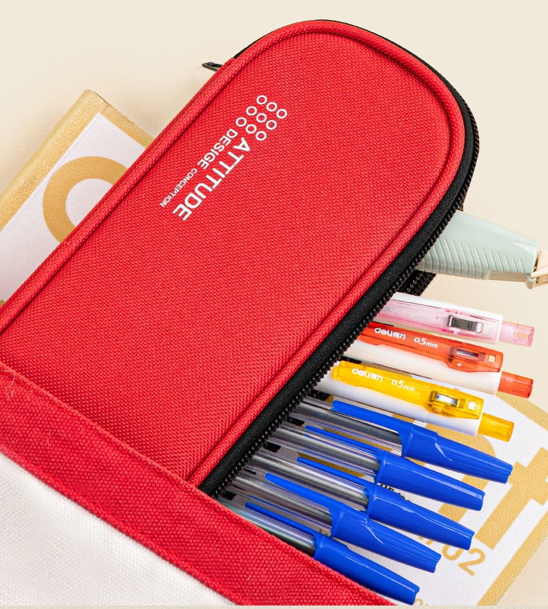 DELI Large Capacity Pencil Case Pouch Pen Storage Bag 3 Compartments