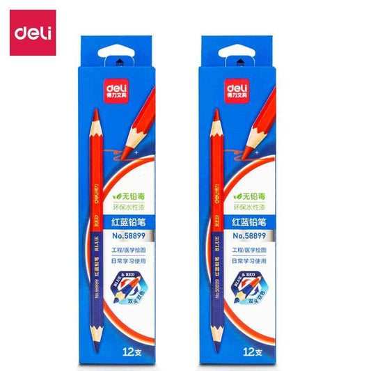 DELI Red and Blue Double Colored Checking Pencils 24 Pieces