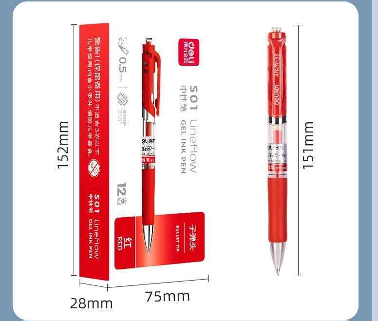 DELI S01 Retractable Quick Dry Gel Pens Fine Point 0.5mm Bulk 12 Count - TTpen