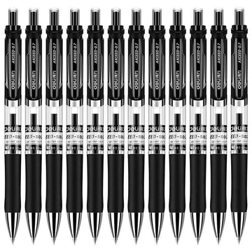 DELI S02 Retractable Gel Pen,Medium Point,0.7mm,Black Ink,12-Pack - TTpen
