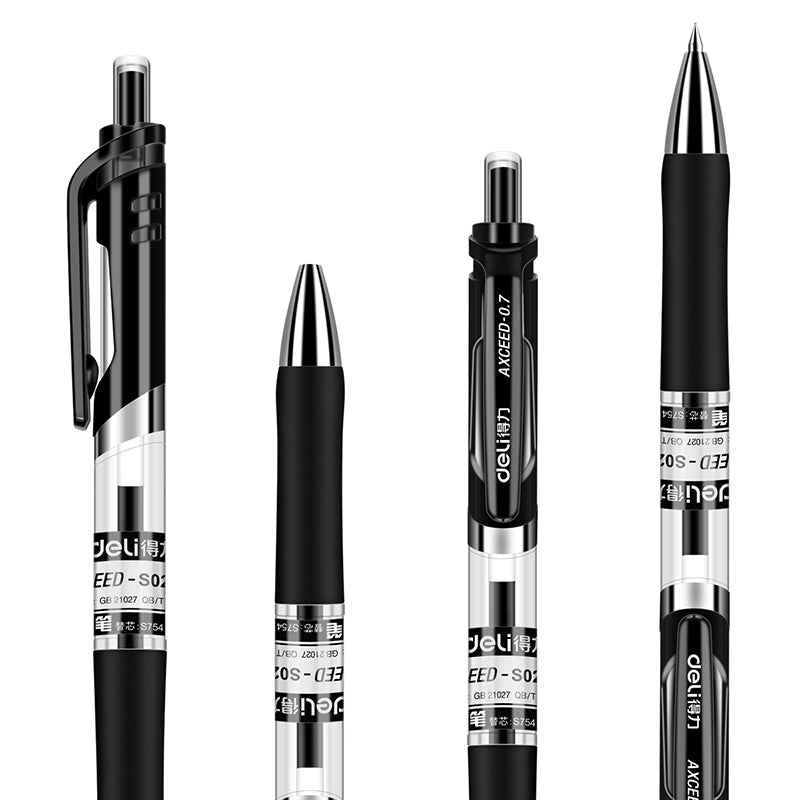 DELI S02 Retractable Gel Pen,Medium Point,0.7mm,Black Ink,12-Pack - TTpen