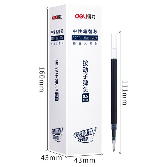 DELI S206 Retractable Gel Ink Pen Refills,0.5mm,20 Count,Black Red Blue