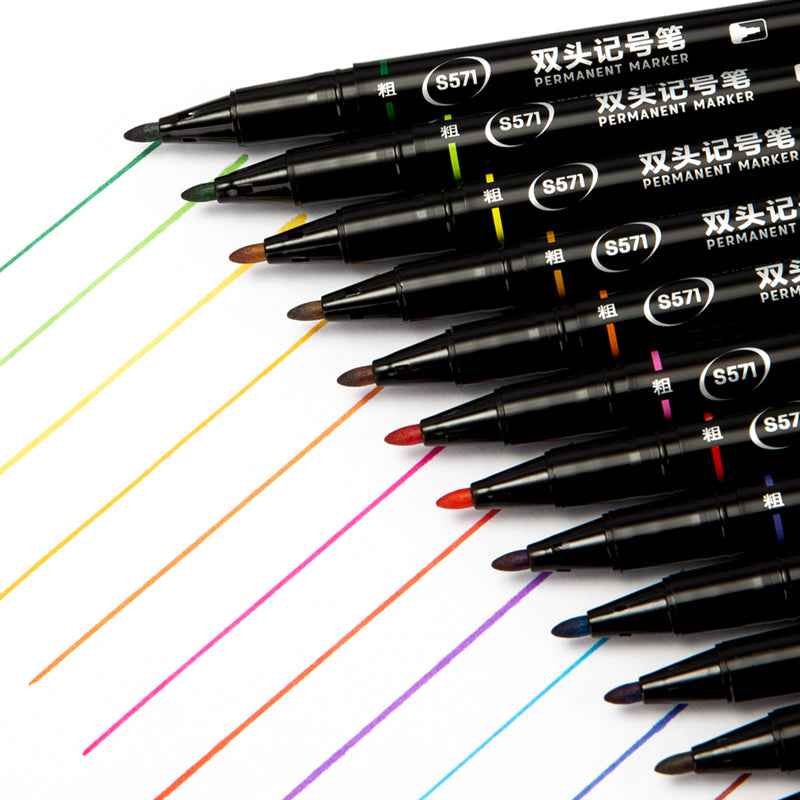 DELI Twin Tip Permanent Markers 12 Color Oil Based - TTpen