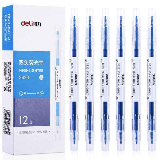 DELI Dual Tip Highlighters Fluorescent Yellow Orange Pink Green Blue Purple,12 Count - TTpen