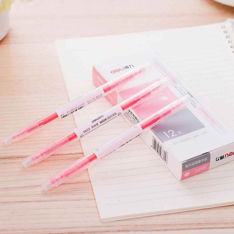 DELI Dual Tip Highlighters Fluorescent Yellow Orange Pink Green Blue Purple,12 Count - TTpen