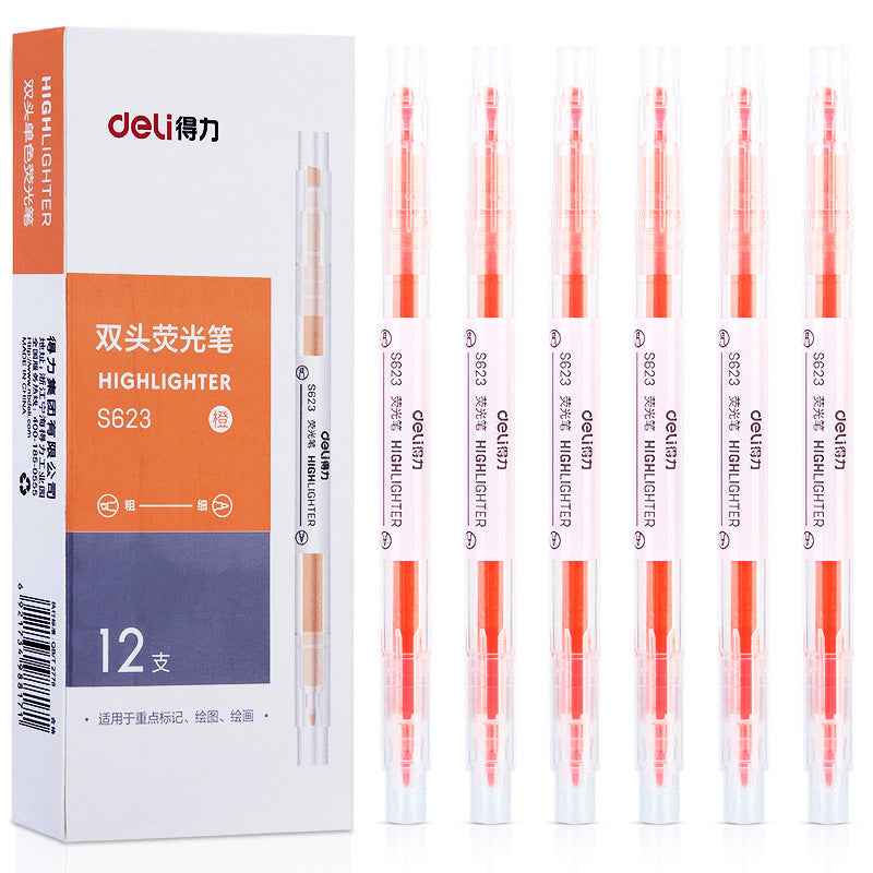DELI Dual Tip Highlighters Fluorescent Yellow Orange Pink Green Blue Purple,12 Count - TTpen