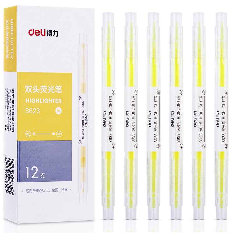DELI Dual Tip Highlighters Fluorescent Yellow Orange Pink Green Blue Purple,12 Count - TTpen