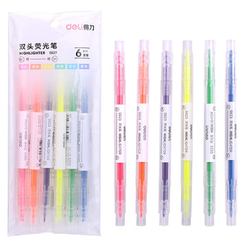 DELI Dual Tip Highlighters Fluorescent Markers for Journaling,6 Assorted Colors