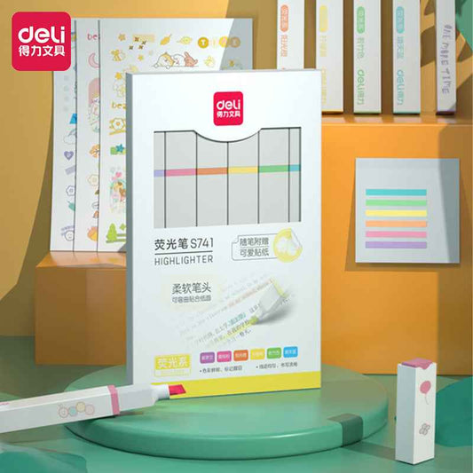 DELI Highlighters Fluorescent Macaron Mild 6 Assorted Colors,Flat Shape - TTpen