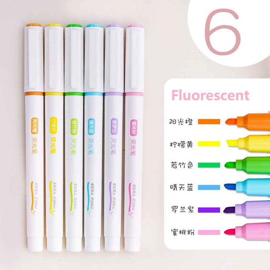 DELI Highlighters Fluorescent Macaron Mild 6 Assorted Colors,Round Shape - TTpen