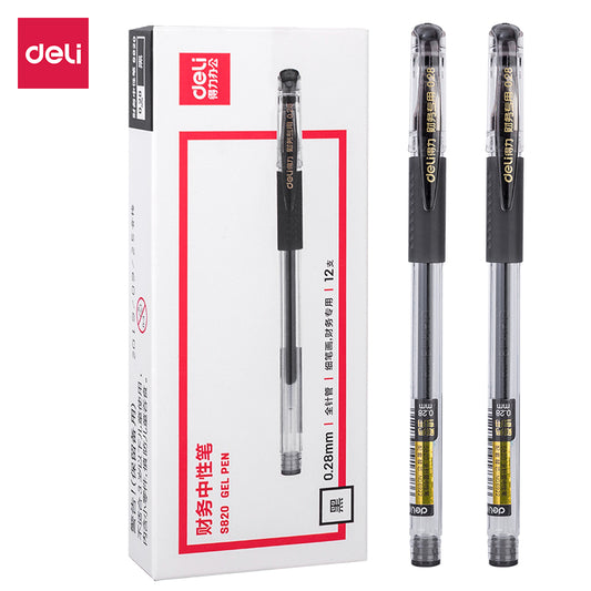 DELI S820 Black Gel Pen Ultra Fine Point 0.28mm,12 Pack