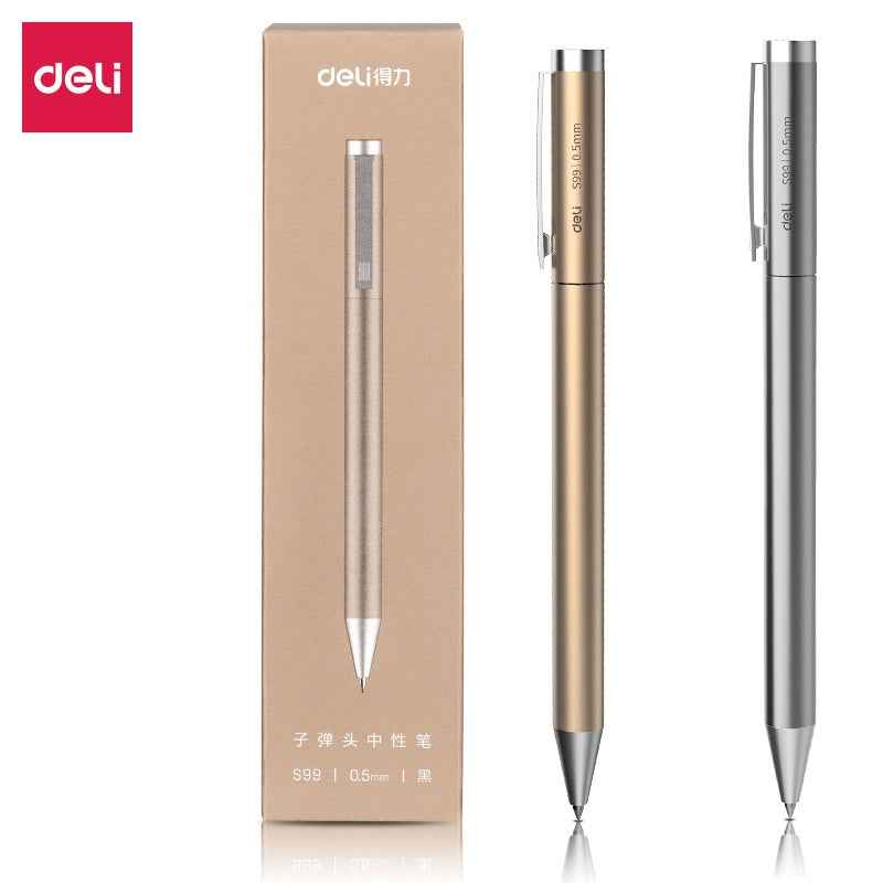 DELI S99 All Metal Ballpoint Pen – 0.5mm Black Ink Gel Pen 2 Pack