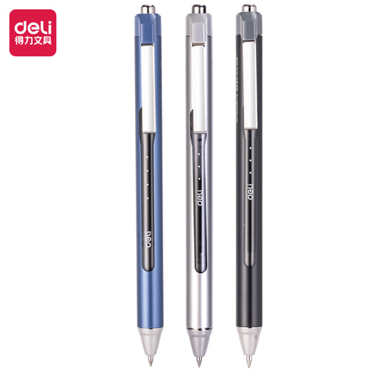DELI Retractable Liquid Black Ink Rollerball Pens,Fine Point,0.5mm,12 Count