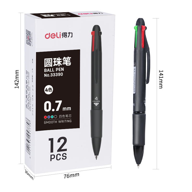 DELI Multicolor Ballpoint Pen 0.7mm 4in1 Color Ink,12 Count