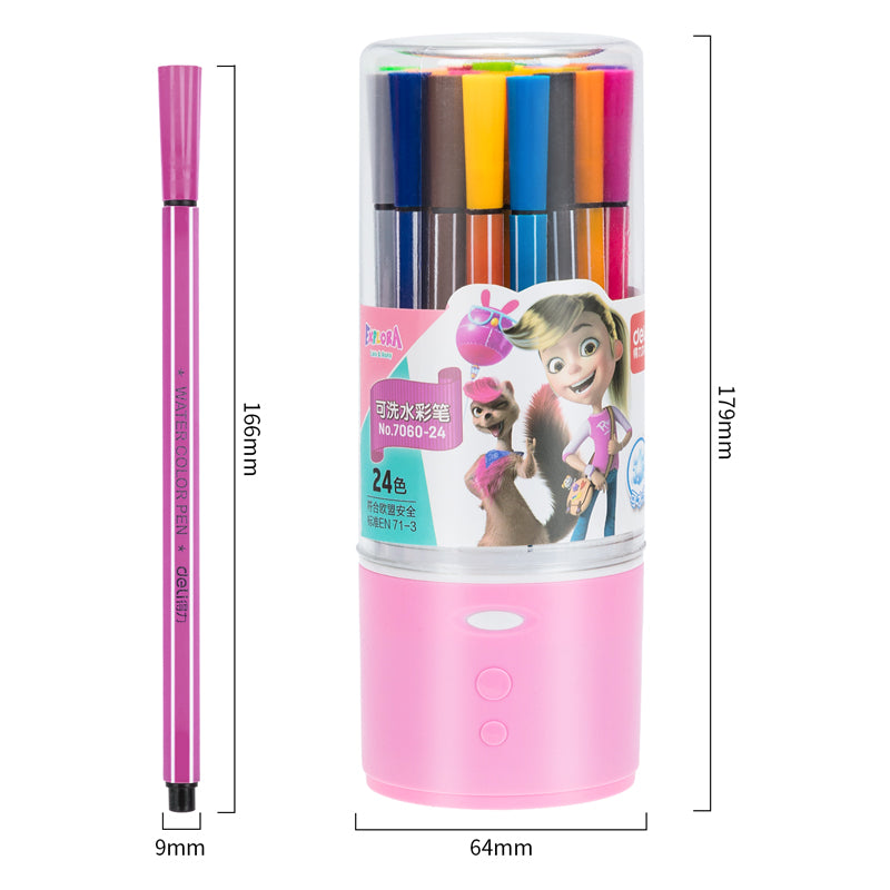 DELI 24 Colors Washable Art Marker Coloring Pens Set for Kids Pink