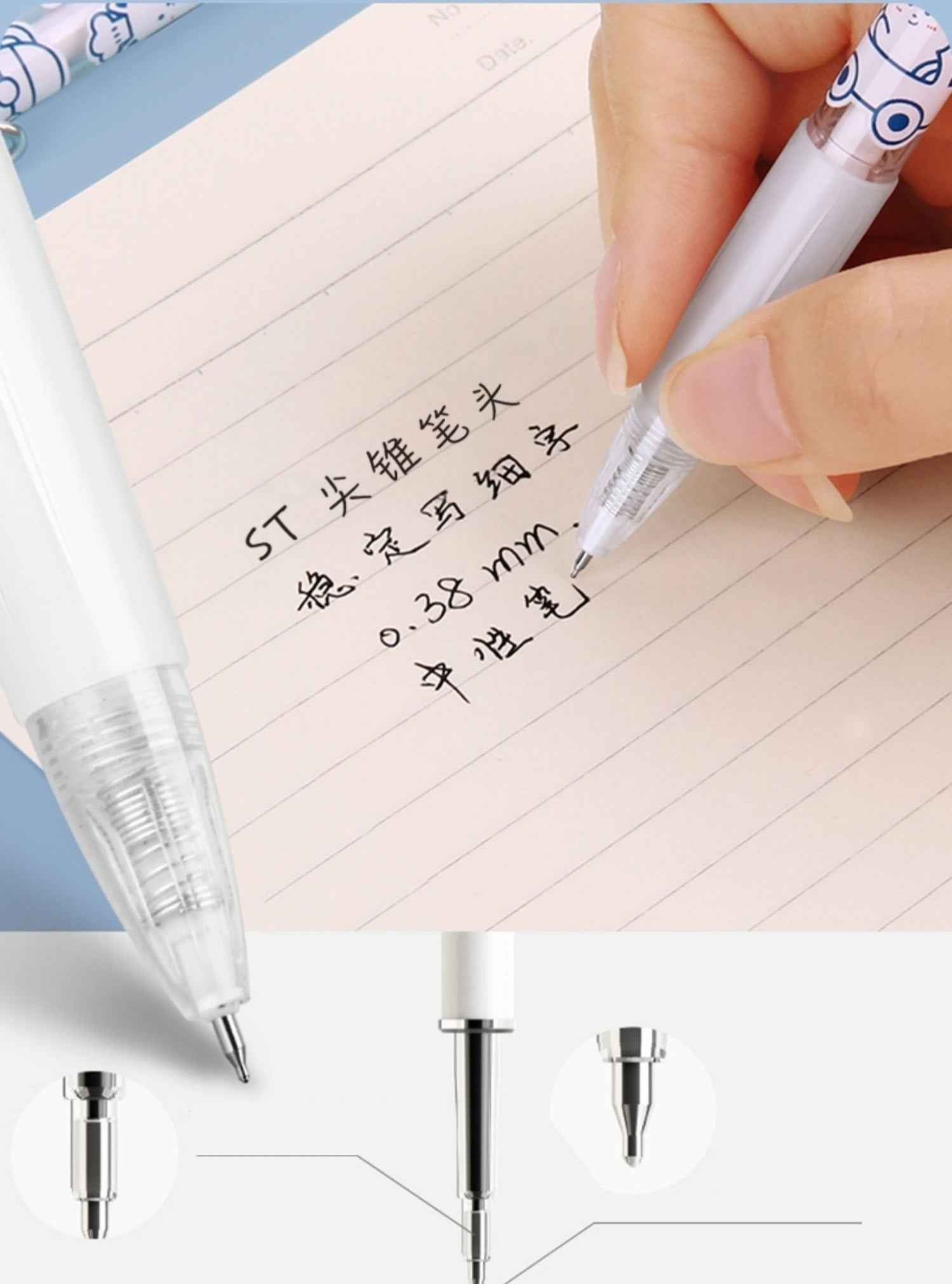 GENVANA Hello Neko Black Gel Pens 6 Pack, Ultra Fine Point 0.38mm