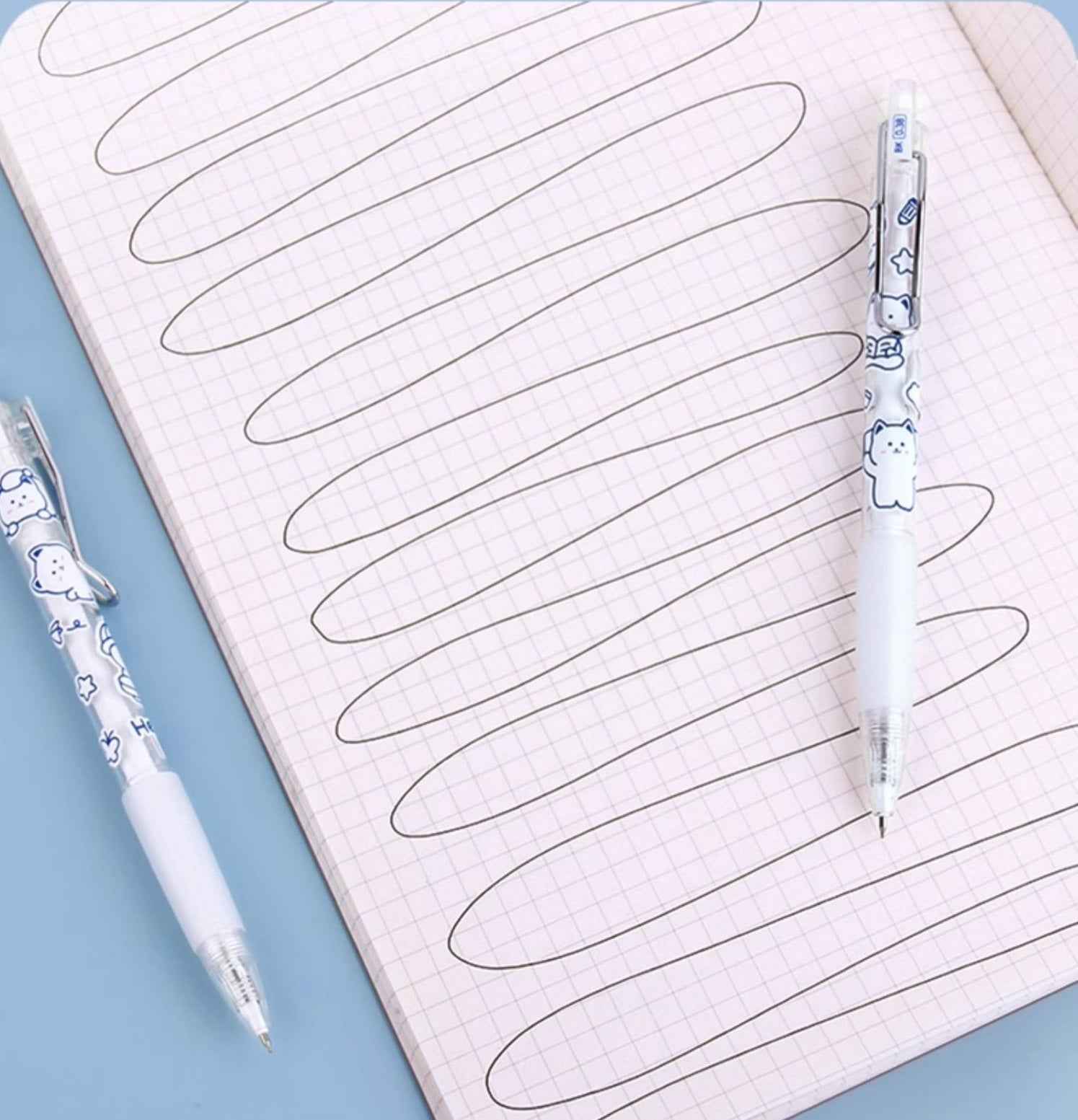 GENVANA Hello Neko Black Gel Pens 6 Pack, Ultra Fine Point 0.38mm