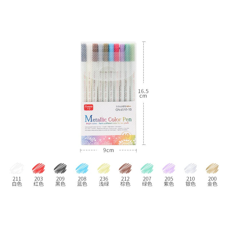 Guangna 6510 Metallic Color Pen 10/12/15/20/30 Fine Point Markers 10 Color