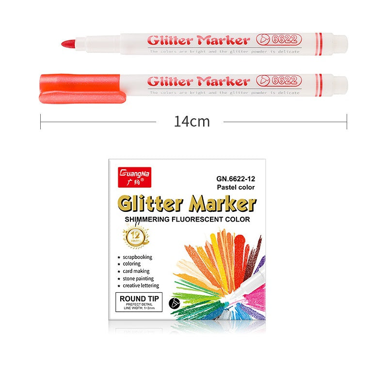 Glitter Marker Highlighters,12 Pastel Colors,School Supplies,Round/Chisel Tip