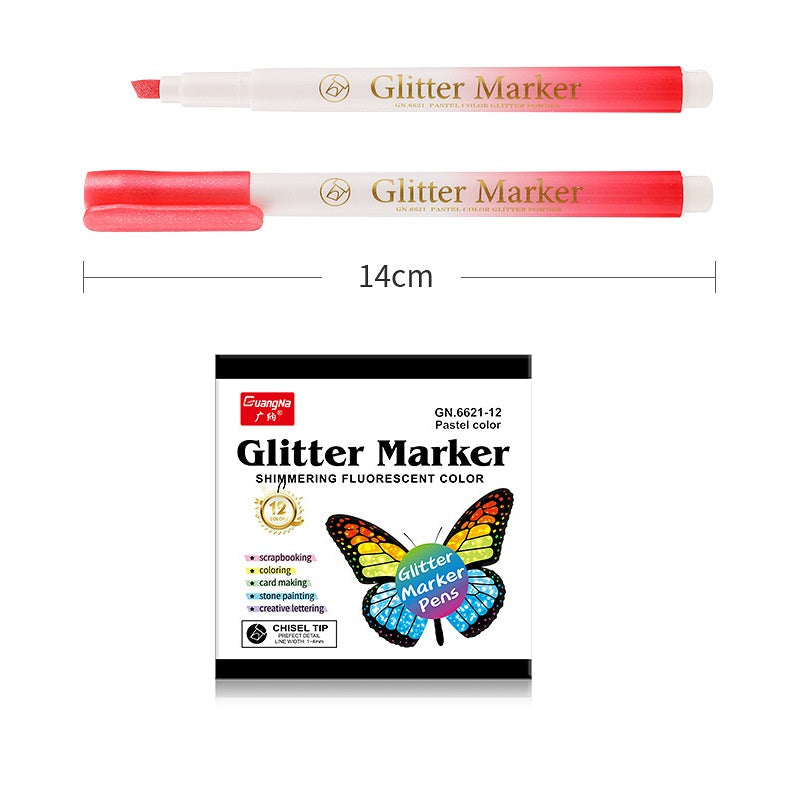Glitter Marker Highlighters,12 Pastel Colors,School Supplies,Round/Chisel Tip