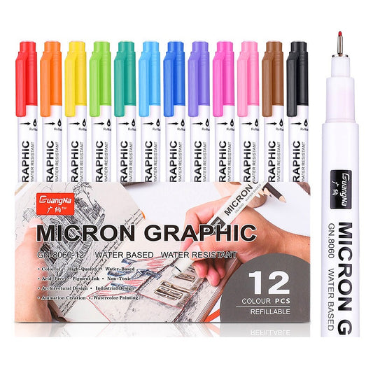 Guangna 12 Colour 0.5 Micron Graphic Needle Pen Set