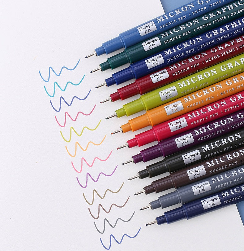 Guangna 12 Retro Color 0.5 Micron Graphic Needle Pen Set