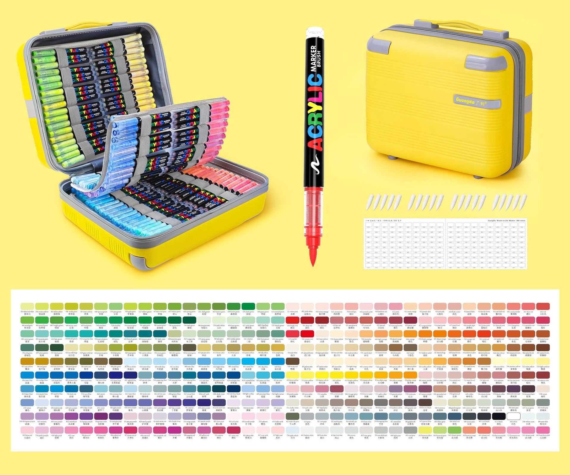 Guangna 8101 Acrylic Marker Set 360 Colors – Soft Brush Tip